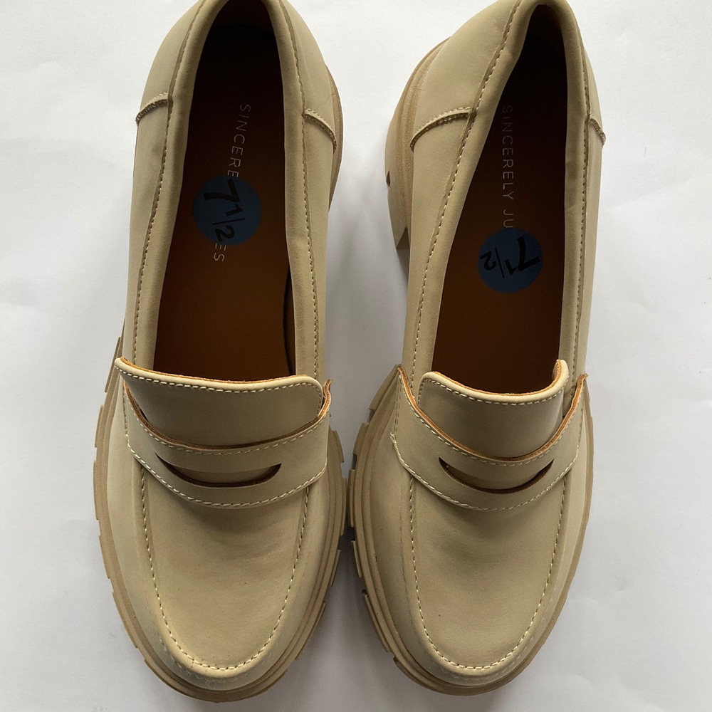 NWOT‎ Sincerely Jules Shoes Beige Chunky Platform Penny Loafers Block Heel 7.5 - Picture 10 of 14